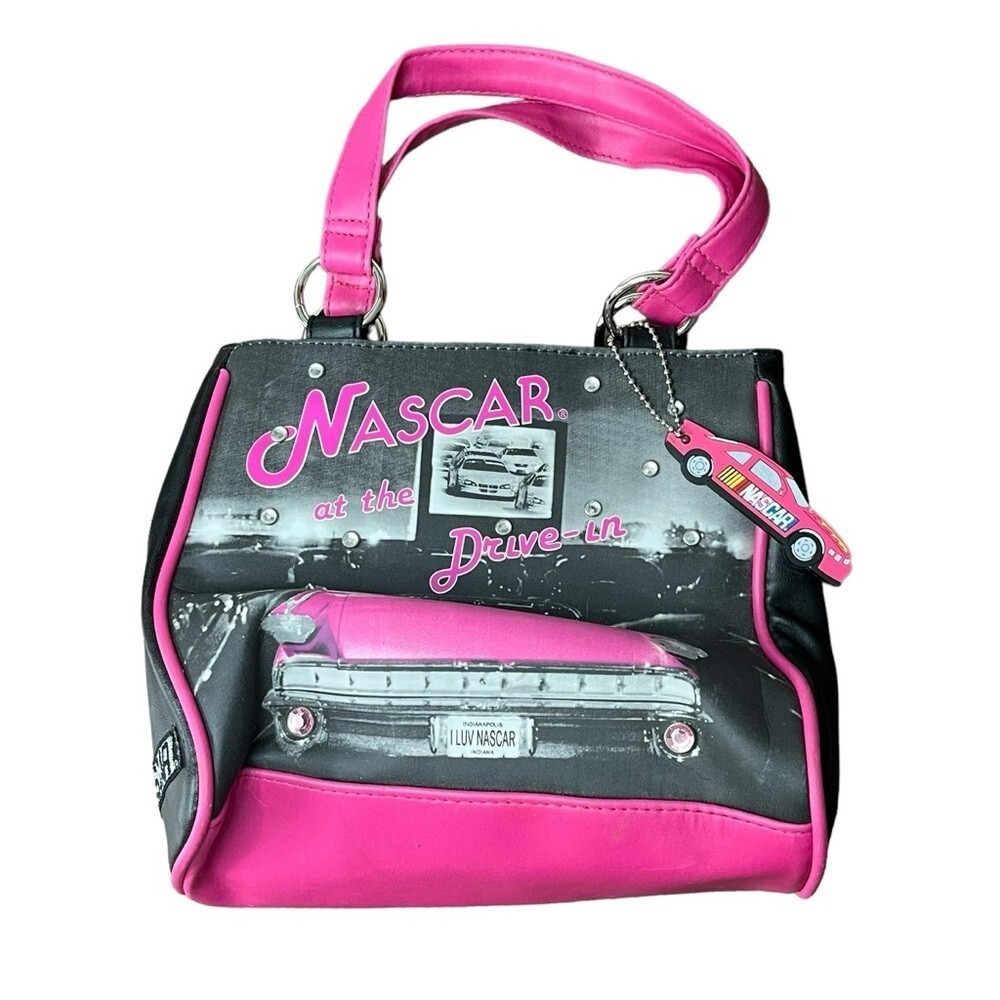 NASCAR Handbag Small Pink Black‎ Drive-In Movie Y2K Retro Racing Rhinestone